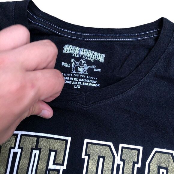 TRUE Religion T Shirt Laurel Short Sleeve BIG LOGO Black - Picture 7 of 7
